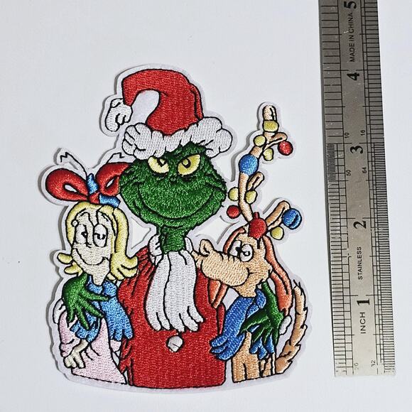 Grinch, Max & Cindy Lou Who Iron-On Embroidered Patch Holiday Christmas Whoville - Picture 2 of 2